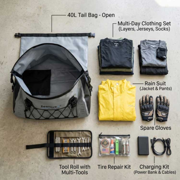 Túi đựng đồ gắn đuôi xe máy chống thấm nước 40L: Khả năng chứa đồ và lợi ích khi đi du lịch