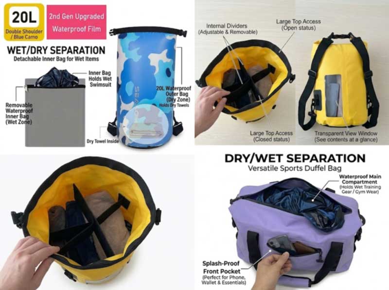 Túi tách khô ướt OEM: Túi bơi, phòng tập thể dục và bãi biển giúp giữ bộ dụng cụ ẩm ướt