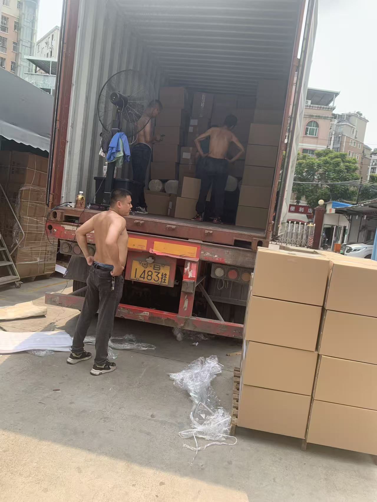 Wholesale motorcycle luggage packed one per PP bag, 20 per export carton, palletised for container loading