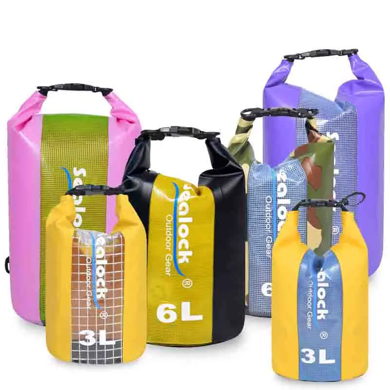 Túi khô chống nước PVC Roll Top có cửa sổ trong suốt và dây đeo vai tháo nhanh